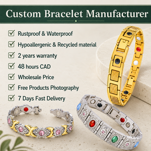 Bracciale Magnetico Terapeutico <span class=keywords><strong>a</strong></span> Cuore in Acciaio Inossidabile Placcato Oro 18K <span class=keywords><strong>da</strong></span> Donna, Vestibilità Regolabile, Gioielli Antidolorifici all'Ingrosso - Product Image 4