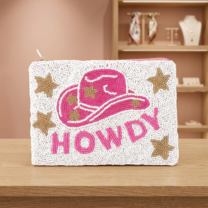 Porte-monnaie carré brodé en coton rose vif avec perles, style cowgirl, pour usage quotidien - Product Image 2