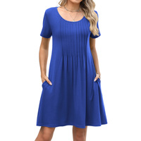 Nouvelle Robe d'été décontractée unie à col rond, coupe ample, mi-longue, en maille, à manches courtes, avec poches, en viscose et polyester