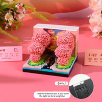Forêt de fleurs de pêcher 2027 – Maquette en papier superposée, modèle 3D personnalisable, calendrier souvenir, pièce de table, cube de notes