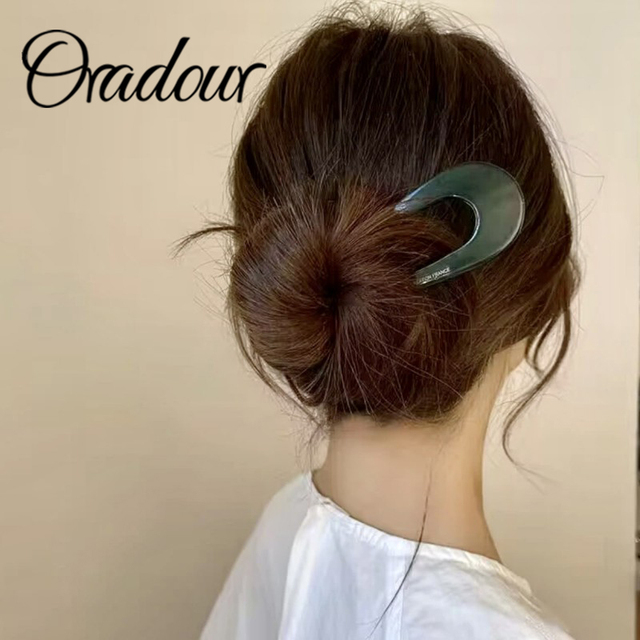Oradour Vintage Chinese Retro Women's Hair Accessories Korean U Pins Color Stick Fancy Sweet Acetate Hair Forks Wholesale