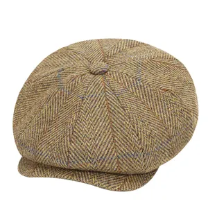 High Quality New Arrival Vintage Newsboy Cap Plaid Wool Flat Hat 8 Panel Ivy Hat Caps