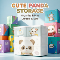 Armoire de rangement en plastique Panda à 3 niveaux avec double verrouillage de 50 cm, 2 tiroirs, 2 serrures et roulettes