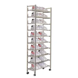 Modern Style Rack Shelf Movable Shoes Display Rack com rodas Aço inoxidável Custom Layer Simples Home Móveis Metal Fornecido