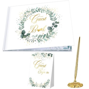 9*7 inch trường hợp ràng buộc bìa cứng tùy chỉnh Vàng cạnh Wedding lưu bút với vàng bút và bảng dấu trống cuốn sách của khách cho đám cưới - Product Image 1