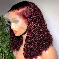 Perruque Bob Lace Front 13x4 à Ondulations Naturelles |   Cheveux humains brésiliens Remy |   Perruque en dentelle transparente couleur bordeaux 99J pour femmes