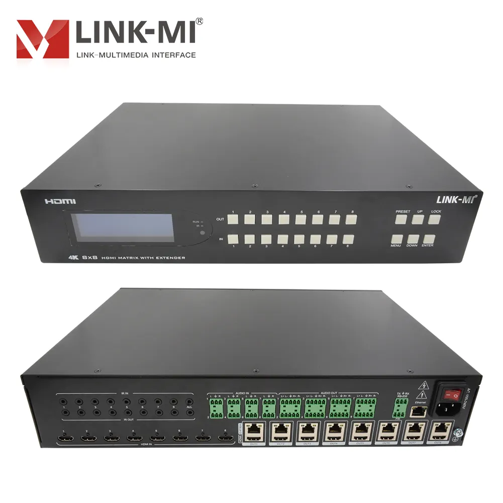 LINK-MI 65m 8x8 HDMI Matrix Extender com 8 HDMI loop out Suporte 4K60Hz YUV4:4: 4,18Gbps, HDR (HLG), extrato de áudio, EDID,TCP/IP