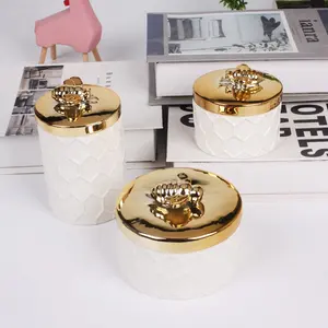 MoyaMiya caixa de joias delicada de porcelana branca com tampa de abelha dourada placa de cerâmica para veados caixa de presente chinesa