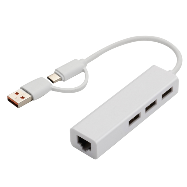 4 Port USB 2.0 Hub RJ45 Ethernet Adapter 10/100 Mbps LAN Network Card USB C USB a for Lap PC