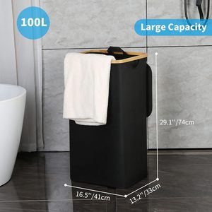 Cesto de Ropa Plegable de 100L, Ahorra Espacio, Mezcla de Algodón y Poliéster Oxford, con Ruedas y Bolsa de Lavado Extraíble - Product Image 3