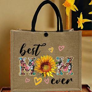 2025 logotipo personalizado promocional grande yute mamá bolsas de mano con asas regalo en blanco playa bolsas reutilizables bolsas de compras - Product Image 3