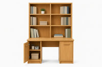 Bureau d'étude moderne en contreplaqué finition chêne avec étagère intégrée, table d'apprentissage pour bureau à domicile, armoire de rangement
