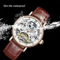 Montre automatique KINYUED J055 de haute qualité avec bracelet en cuir, étanche, en acier inoxydable, cadran rond, verre Hardlex, montre mécanique.