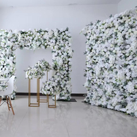 Set Dekorasi Dinding Bunga Pernikahan 8ft X 8ft Putih Baby Breath Mawar Kain Pink Bunga Artificial 3D untuk Dekorasi Panel Gulung