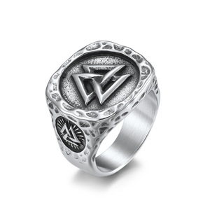 Vintage Nordic Viking Odin Triangle Symbol <b>Titanium</b> Steel <b>Ring</b> For <b>Men</b> Index Finger Jewelry Geometric Design Gift - Product Image 4