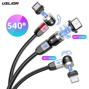 USLION 540 תואר מסתובב USB מגנטי כבל מטען טלפון נייד 3 ב 1 USB כבל סוג C IOS מיקרו USB טעינת כבל מגנט