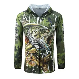 LT Custom Sublimation Men Outdoor Long Sleeve 100% Polyester Fishing T-shirts Front Zip UV Quick Dry Fishing Hoodie Shirt