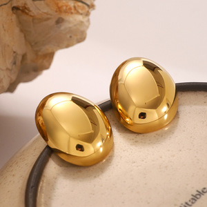 Pendientes de Oro Pulido Ovalados, Acero Inoxidable 18k, Joyería de Moda, Regalo, Pendientes para Mujer, Diseño Geométrico, Accesorios Modernos - Product Image 4