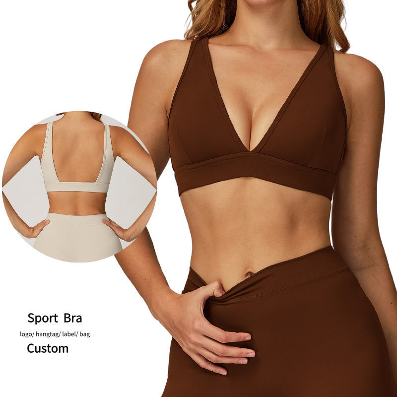 JY Soft Skin-friendly Sports Bra for Women Deep V Neck Hollow Back Yoga Bra Quick Dry Workout Underwear High-end Running Top