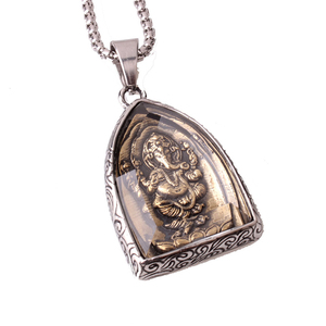 Stile religioso intagliato induismo collane amuleto copertura di vetro religione rilievo elefante Ganesha collana pendente per gli <span class=keywords><strong>uomini</strong></span> - Product Image 5
