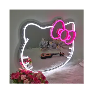 Winbo Popular Mirror With Led Light For Bedroom Bathroom Decorative Mirrors Cute Kitty Neon Mirror Custom