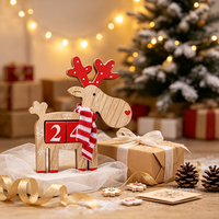 Hölzerner Rentier-Adventskalender mit Strickschal & Klappzahlen für Weihnachten, Neujahr, Winterparty