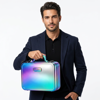 Étui de transport irisé en ABS+PC avec doublure en mousse, mallette rigide à cadre métallique, logo personnalisé, forme de coquille