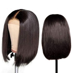 Perruque Bob Lace Front Closure Wig péruvienne asymétrique, 100% naturel, noir 613 Orange, sans colle, naissance des cheveux naturelle, pour femmes - Product Image 1