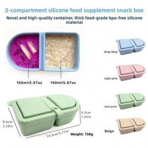 2 Compartment Silicone Snack <b>Container</b> 300ml BPA Free Food Grade Leakproof Design for Baby Food Storage and Portion Control - Product Image 2
