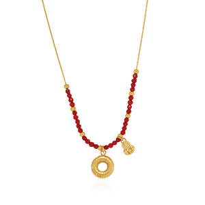 New Chinese Stainless Steel Gold Plated Trendy Geometric Pendant Necklace Collarbone <b>Chain</b> Red Bead Women's Anniversary Jewelry - Product Image 1