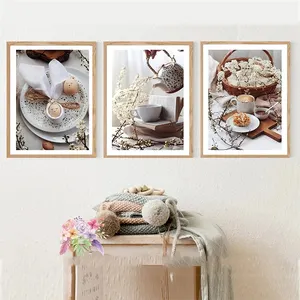 Nordic Drink Tea Food Egg Bread Wall Art Prints Modern Kitchen Decor Posters Canvas Art Painting