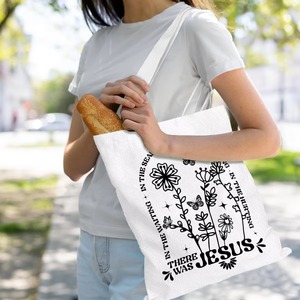 Borsa tote in tela Christian Wildflower con stampa del citazione 'There Was Jesus', borsa a tracolla riutilizzabile ed ecologica, regalo religioso - Product Image 4