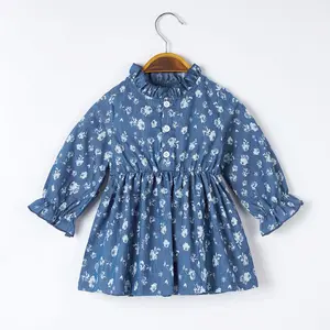 Стильное детское платье для девочек 1 год, весенние платья с длинным рукавом и цветочным принтом для маленьких девочек
