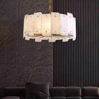 Luminaire suspendu en marbre d'albâtre avec cadre en cuivre de forme ronde, lampe LED suspendue, blanc chaud, pour salon, restaurant, villa