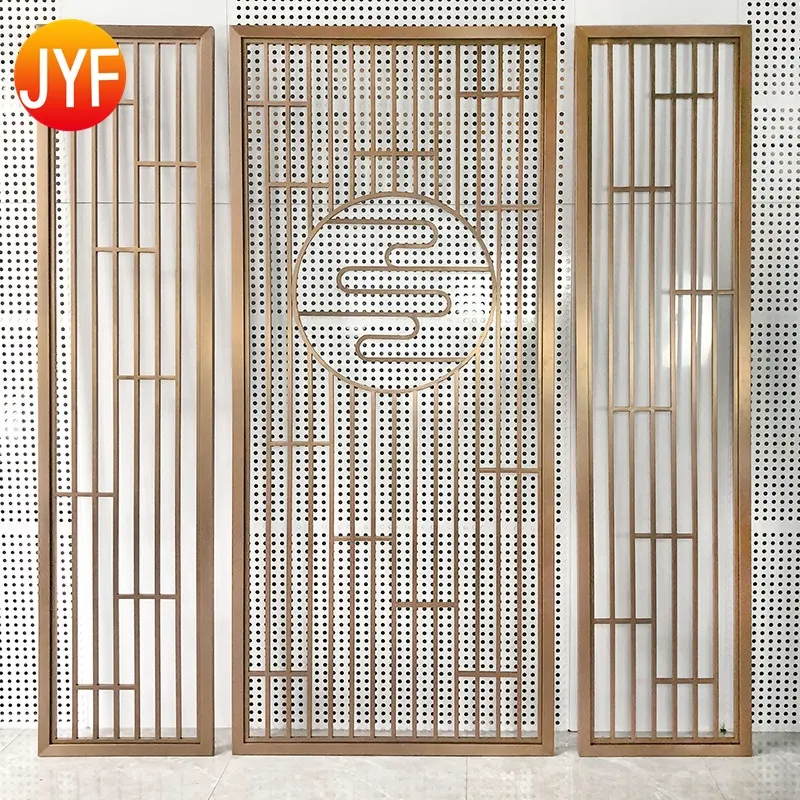 ZZ9922 Foshan Manufacture Room Dividers Partitions Brass Color Stainless Steel Screen Hall And Dining Room Partition