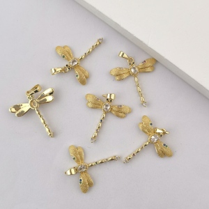 10pcs Đồng chuồn chuồn Mặt dây chuyền quyến rũ cho Vòng cổ đồng mạ vàng pha lê Rhinestone đồ trang sức làm thành phần bán buôn - Product Image 4