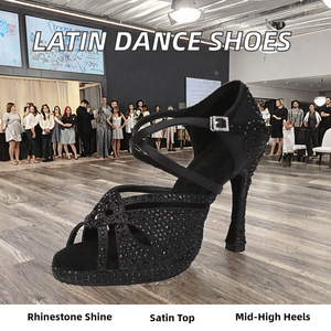 Chaussures <span class=keywords><strong>de</strong></span> <span class=keywords><strong>danse</strong></span> <span class=keywords><strong>latine</strong></span> en <span class=keywords><strong>strass</strong></span> pour femmes avec dessus en satin Talons moyens Performance Tango Jazz Salsa Chaussures <span class=keywords><strong>de</strong></span> <span class=keywords><strong>danse</strong></span> - Product Image 2