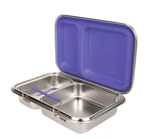 Nuovo colore viola all'aperto e Snack Bento Box rettangolare bento box contenitore per il pranzo in metallo può essere stampato logo scatola per il pranzo in metallo