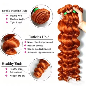 Extensioni di Capelli Umani Vergini Lisci Colore Arancione Zenzero Super Double Drawn 350 #   Coppa di <span class=keywords><strong>rame</strong></span> per macchina coloratrice, fasci a doppia trama, pizzo - Product Image 2