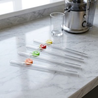 Pailles en verre réutilisables écologiques de 14 mm de diamètre, série été, motif fruits mignons, tube droit épais pour thé au lait et boba