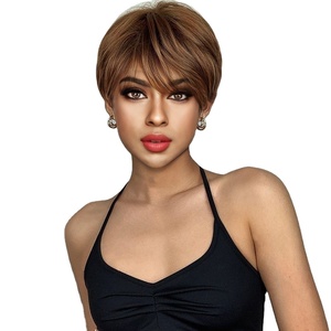 Fabbrica consegna rapida parrucche marrone castagna corta per le donne miele marrone Pixie Cut <span class=keywords><strong>parrucca</strong></span> capelli naturali a strati ad alta temperatura - Product Image 1