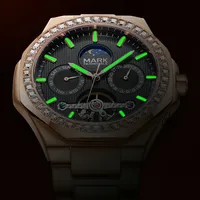 Mark Fairwhale Automatische Mechanische Herrenuhr mit Metallarmband, Wasserdicht, Leuchtend, Skelett-Zifferblatt, Business-Dress-Uhr FW-6740