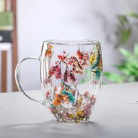 Ensemble de tasses à double paroi personnalisées avec paille, motif fleurs séchées, résistantes aux chocs, technologie de révélation thermique, compatibles micro-ondes, 300 ml