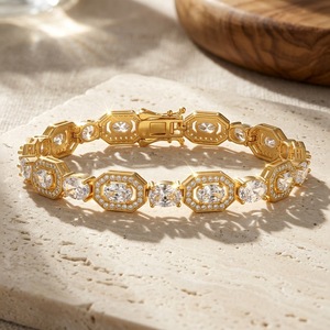 Bracelet tennis de luxe pour femme en moissanite plaqué or 18 carats, taille ovale, sertissage octogonal, bijoux de mariage - Product Image 5