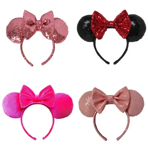 HB373 Cute Park Hairbands Sequin Mouse Ears Minnie Mickey Ears Headbands for Birthday Halloween Party Hair Hoops