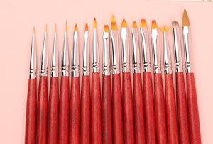 15Pcs Red Wood Long Handle Nail Brush Set Kolinsky Style Fine Nail Art Painting Brushes for Manicure Salon - Product Image 4