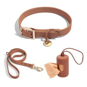 lila rosa goldene Schnalle Kunststoff Haustier Hundekragen und Leine individuelles solides Muster wasserdicht Haustierprodukte - Product Image 4