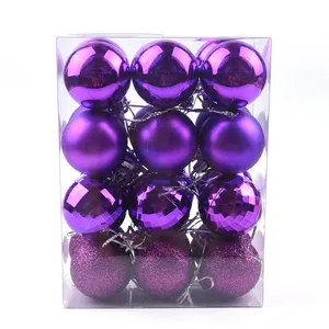 Purple 24PCS 40MM balls Shatterproof Plastic ornament Christmas hanging bauble Ball set for party decoration