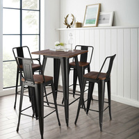 Table de bar carrée de style américain pour usage hôtelier, construction en bois et métal, multifonctionnelle, durable, mobilier commercial