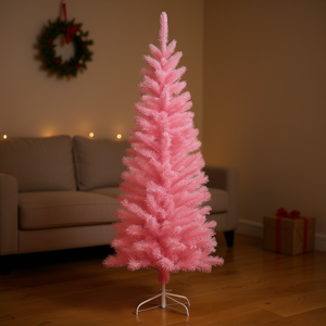 Sapin de Noël artificiel rose mince et élancé de 1,80 m de haut, non éclairé, décoratif d'intérieur, en forme de pin, en plastique - Product Image 2